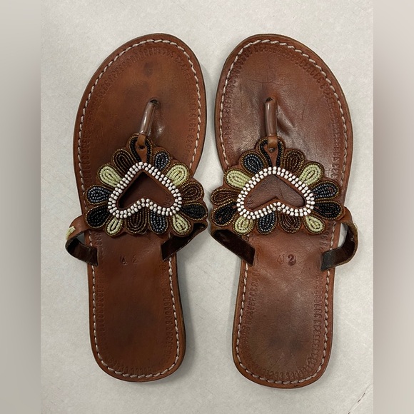 African Beaded Leather Maasai Sandals - Woman’s Size EU 42 / US 10/11 - Picture 1 of 4